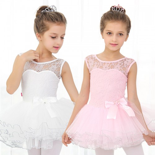 Children pink blue white lace ballet performance clothing  kids tutu skirt Girls dance practice clothes